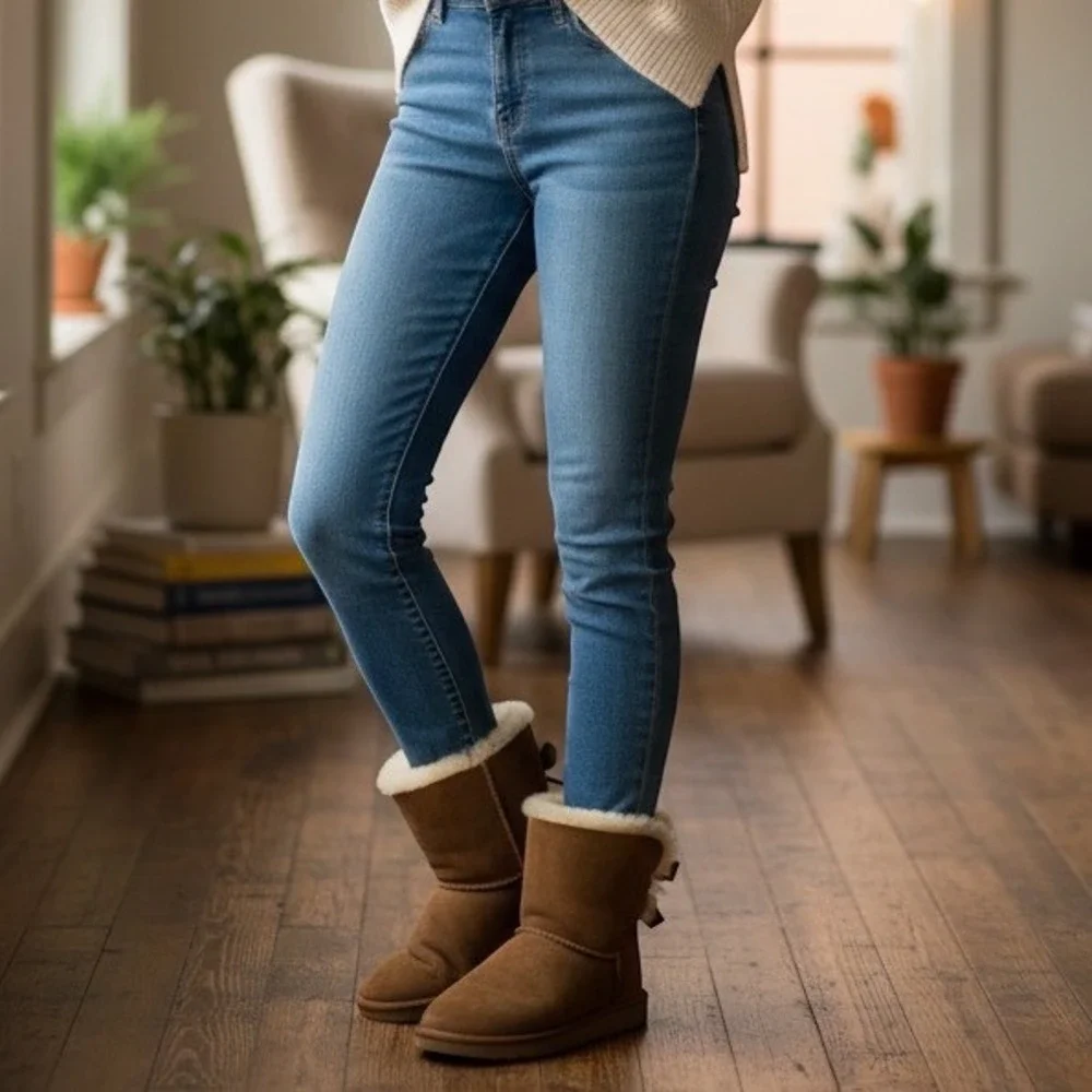 UGG Gita Bow Chestnut Suede Shearling Mini Boots Brown 1018517